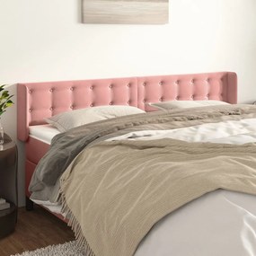 Tablie de pat cu aripioare roz 203x16x78 88 cm catifea 1, Roz, 203 x 16 x 78 88 cm