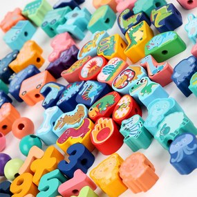 Jucării din lemn cu forme și numere, 138 buc.