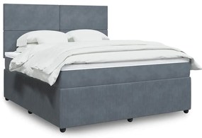 vidaXL Pat box spring cu saltea, gri închis, 180x200 cm, catifea