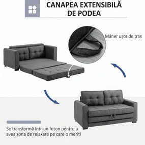 HOMCOM Canapea Extensibilă din Material Textil 2 Locuri cu Capitonaj și Arcuri, 151x75x85 cm, Gri | Aosom Romania