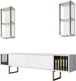 Mobilier living GOLD LINE, alb/auriu, PAL melaminat/metal, 3 piese