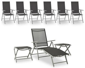vidaXL Set mobilier de grădină, 9 piese, negru și argintiu
