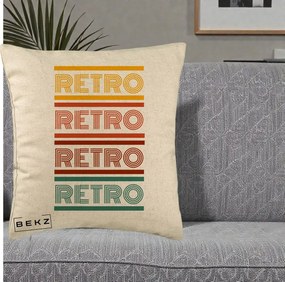 Perna Decorativa RETRO Text Multicolor, 40x40 cm, Bej, Husa Detasabila, Perna Inclusa, BEKZ®