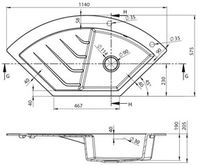 Sapho - Chiuvetă de colț din granit pentru bucătărie 114 x 57,5 cm, negru