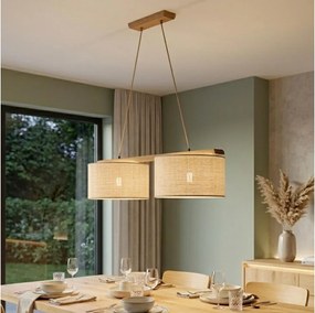 Lustră suspendată pe cablu AIDA 2xE27/15W/230V Ø 35 cm stejar/rafie