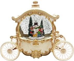 Decoratiune de Craciun FROSTY, Caleasca cu om de zapada, ninsoare si lumini, 8 melodii