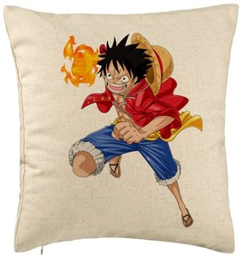 Perna Decorativa cu One Piece Luffy, 40x40 cm, Bej, Husa Detasabila, Burduf