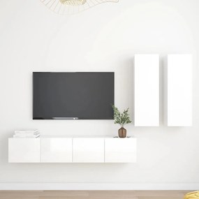 Set de dulapuri TV, 4 piese, alb extralucios, PAL 1, Alb foarte lucios, 80 x 30 x 30 cm