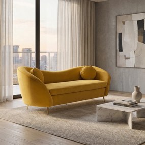 Canapea cu 3 locuri de design, ţesătură Velvet galbenă/gold crom auriu, EZIO TYP 3