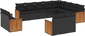 vidaXL Set canapele de grădină, 12 piese, cu perne, negru, poliratan