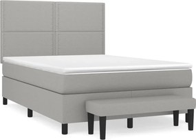 vidaXL Pat box spring cu saltea, gri deschis, 140x190 cm, textil