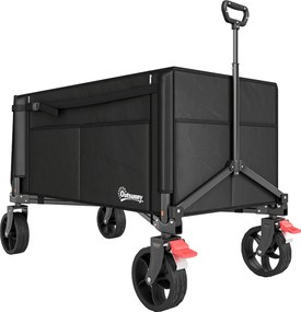 Outsunny Cărucior de grădină pliabil 150 L, cărucior de transport de plajă mâner reglabil buzunare laterale 85 x 50 x 90 cm negru | Aosom Romania