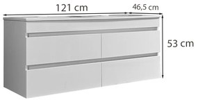 Mobilier de baie cu bază Cube 120, 1 lavoar ceramic, 2 sertare, vopsit în alb lucios