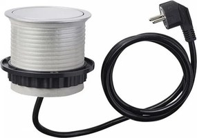 Priză încorporabilă în blat Comfort GTV, 4 prize Schuko, aluminiu, D:100 mm Aluminiu, Aluminiu, D:100 mm