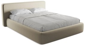 Pat matrimonial bej tapițat cu spațiu de depozitare cu somieră 160x200 cm Kiana – Makamii