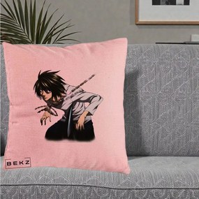 Perna Personalizata Death Note L Lawliet Lanturi, 40x40 cm, Roz, Husa Detasabila, Perna Inclusa, BEKZ®