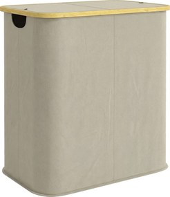 HOMCOM Coș pentru rufe dublu pliabil 80 l coș pentru rufe murdare cu capac, mânere canelate, bej | Aosom Romania