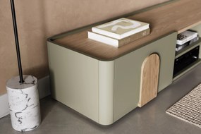 Comodă TV cu sertar Amilio 220 cm - eucalipt / stejar baltic dune / mânere stejar natural