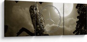Tablou - Bufniță de noapte, auriu (cu ceas) (90x30 cm)