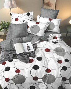 Lenjerie de pat cu 2 fete, policoton, 4 piese, pat 2 persoane, alb / gri, R4-501