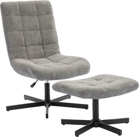 HOMCOM Scaun reclinabil pe 4 niveluri cu otoman separat în efect de catifea, 66x80x93-104 cm, Gri | Aosom Romania