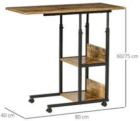 HOMCOM Măsuță de Sufragerie Noptieră Reglabilă în Înălțime Design Rustic Maro | Aosom Romania