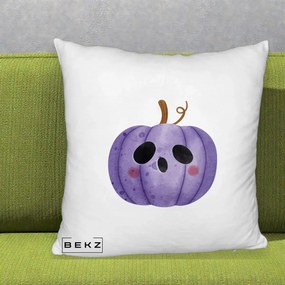 Perna Decorativa Dovleac Halloween Mov Kawaii, 40x40 cm, Alb Pufos, Husa Detasabila, Perna Inclusa, BEKZ®