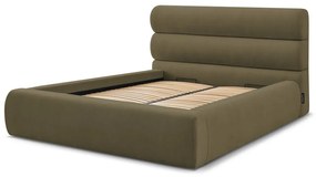 Pat matrimonial verde închis tapițat cu spațiu de depozitare și somieră 180x200 cm Jagna – Bobochic Paris