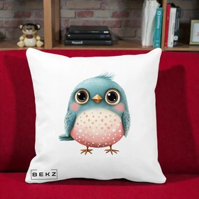 Perna Decorativa Pasare Teal-Roz cu Pete, 40x40 cm, Alba Mata, Husa Detasabila, Perna Inclusa, BEKZ®