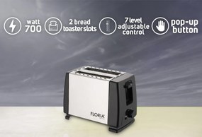 Prajitor de paine Floria ZLN1840 Negru Inox, 700W, 7 nivele de control al temperaturii, buton de oprire