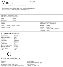 Lustra dimabila cu 14 pendule LED design modern Varas auriu/alb SV-373437