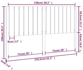 Tablie de pat, alb, 155,5x4x100 cm, lemn masiv de pin 1, Alb, 155.5 x 4 x 100 cm