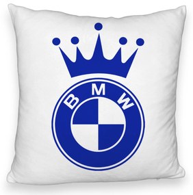 Perna Decorativa Fluffy, Model Emblema BMW King, 40x40 cm, Alba, Husa Detasabila, Burduf