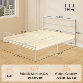 HOMCOM Cadru de pat 160x200 cm cu tăblie, suport lamele din oțel, depozitare sub pat | Aosom Romania