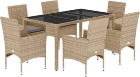 vidaXL Set mobilier de grădină cu perne 7 piese bej poliratan & sticlă