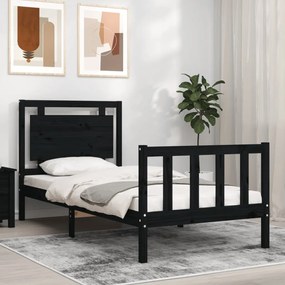3192155 vidaXL Cadru de pat cu tăblie, negru, 90x200 cm, lemn masiv