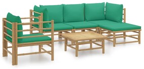 3155147 vidaXL Set mobilier de grădină cu perne verzi, 6 piese, bambus