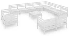 Set mobilier de gradina, 13 piese, alb, lemn masiv de pin Alb, 1