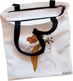 Sacosa de Panza pentru Cumparaturi, Geanta Tote, Flower Lady 20, Cu fermoar, 38x34.5 cm, Alba, BEKZ®
