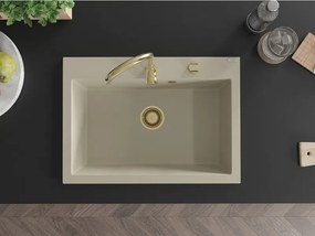 Mexen Elix chiuvetă de bucătărie din granit, 1 compartiment, 700 x 500 mm, bej, sifon auriu - 6526701005-69-G