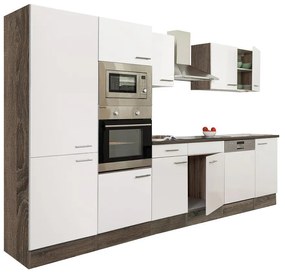 Mobilier de bucătărie Yorki 340, corp din stejar Yorki, față alb satinat, dulap cu raft