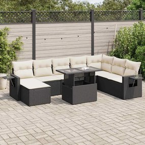 3326527 vidaXL Set mobilier de grădină cu perne, 9 piese, negru, poliratan