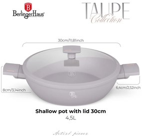 Cratiță cu capac 30 cm, 4.5L – Berlinger Haus Taupe Collection BH 8099, strat antiaderent titan, gri, pentru gătit zilnic