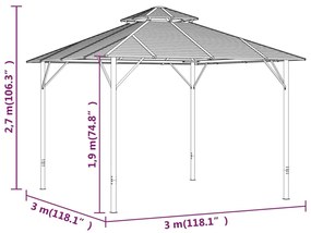 Pavilion cu pereti laterali si acoperis dublu, antracit, 3x3 m 3 x 3 m, Cu perete lateral