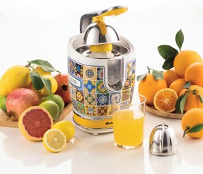 Presă pentru citrice Ariete Positano JUICER 0413/0P, 85W, Corp metalic, Funcționare silențioasă, 2 atașamente, Alb/galben
