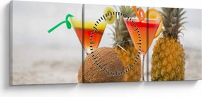 Tablou cu ananas și pahare pe plajă (cu ceas) (90x30 cm)