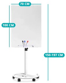 Tabla flipchart magnetica, pe roti, din sticla, 70x100 cm