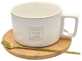 Set Ceasca Cafea si Ceai, suport Bambus, Your Life, 300 ml