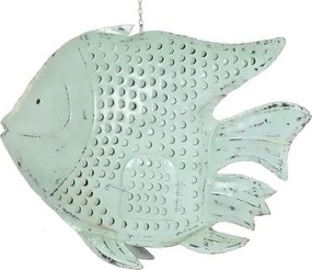 Decorațiune de perete tip pește, stil marin, culoare albastru deschis, din metal, „Blue Reef”