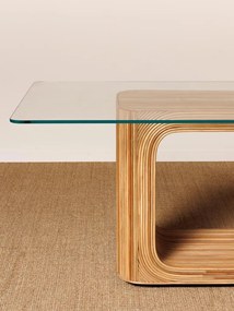 Masa dining, din rattan si blat de sticla, Glass